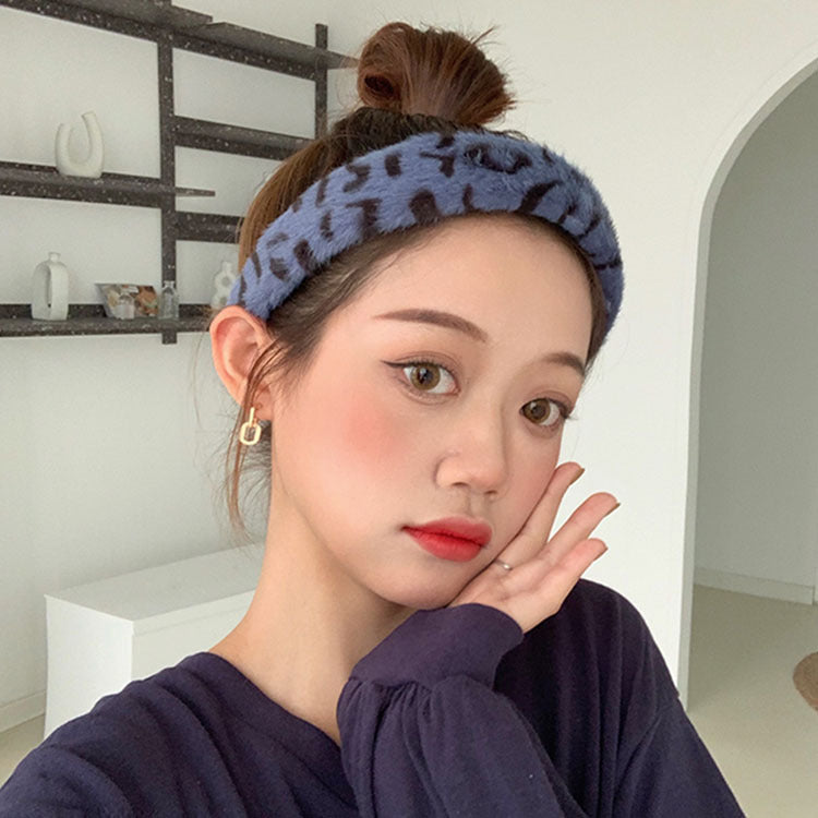 Wholesale Vintage Leopard Print Plush Wide Brim Headband
